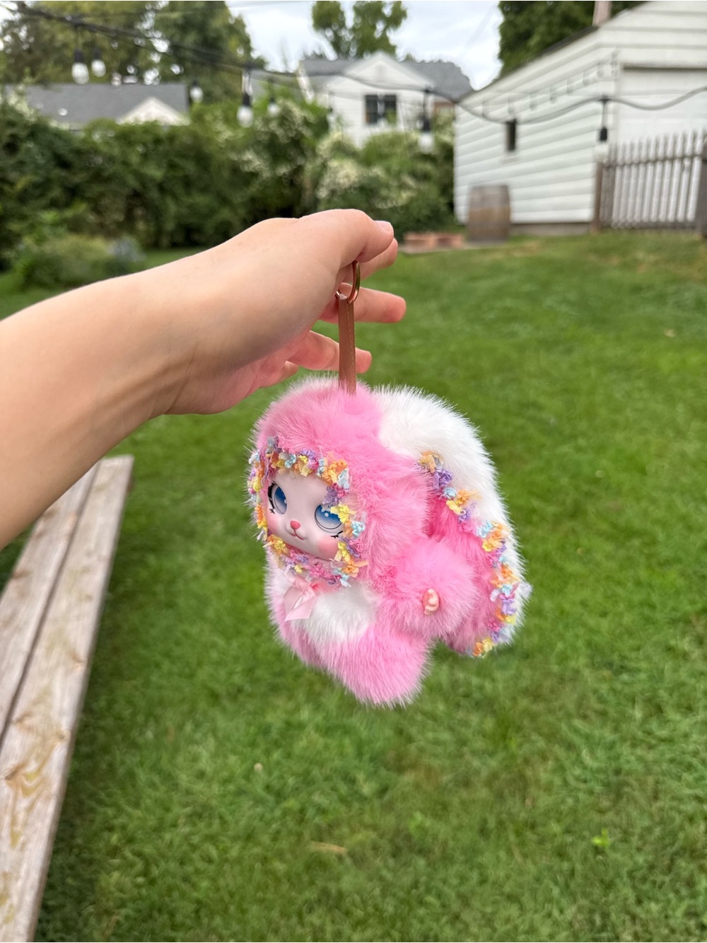 Pink Plush Bunny Keychain with Decorative Trim. Backpack Charm for Kids.Birthday - Picture 8 of 8